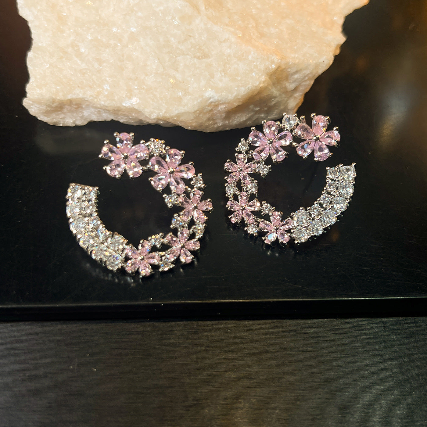 French Floral Blossom Earrings – Micro Pavé Zirconia Flower Studs