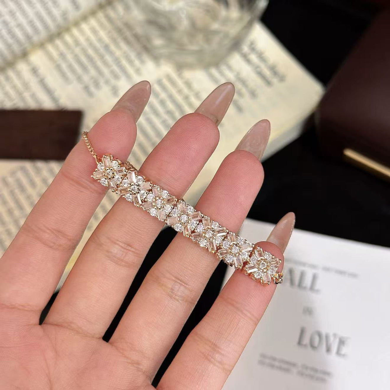Luxury Brushed Pavé Bracelets – 58 Styles, Champagne Gold