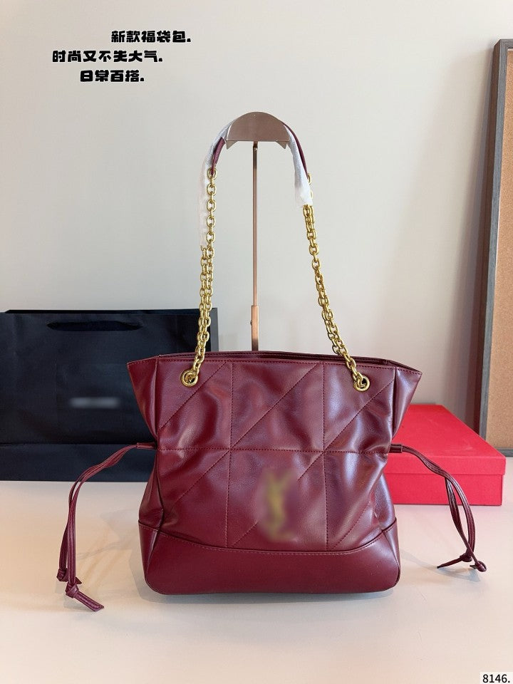 Quilted Shopping Tote – Lambskin & Chain Strap, 4 Colors