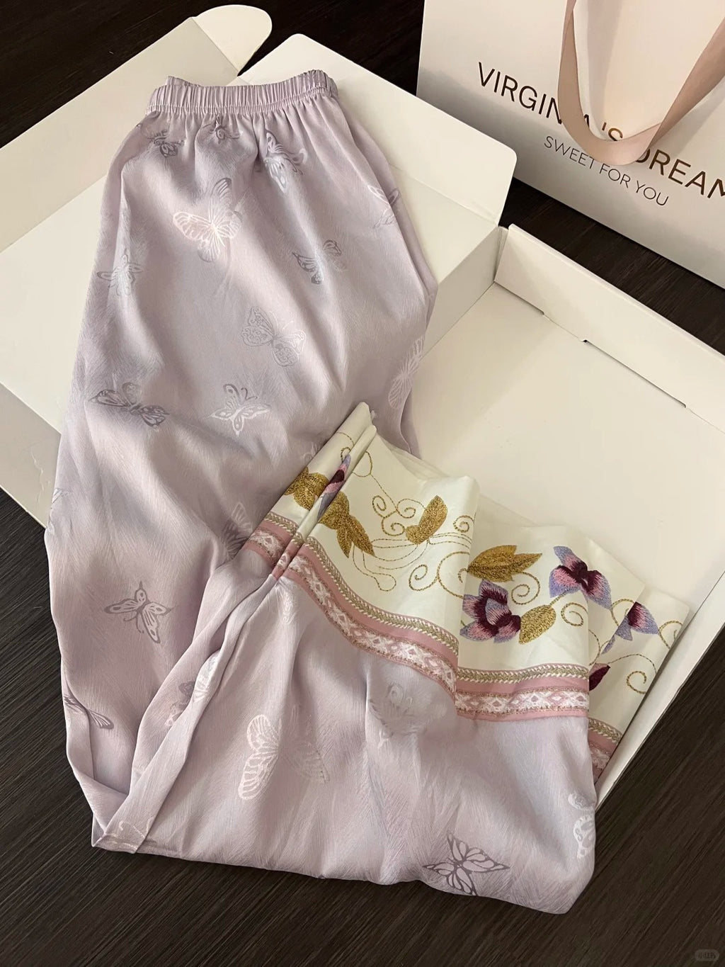 Vintage Purple Floral Pajama Set – Summer Short Sleeve + Long Pants, S-3XL