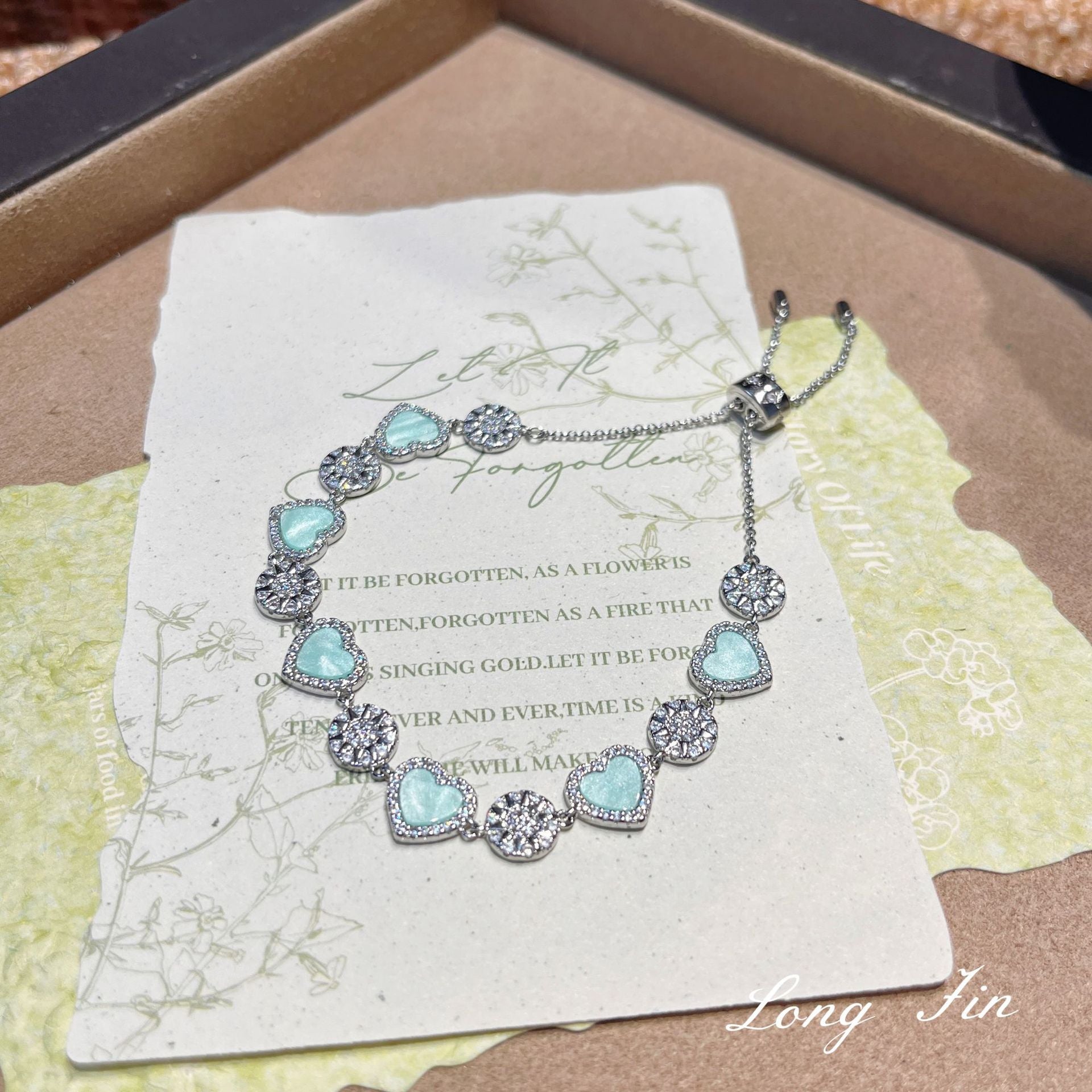 Lovely Heart Jewelry Gift Set – Mint Green Zirconia Necklace, Bracelet & Ring