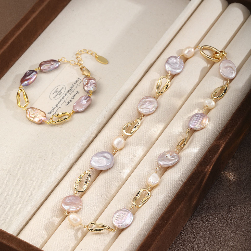 Unique Baroque Pearl Set – Irregular Pearl Necklace & Bracelet for Women