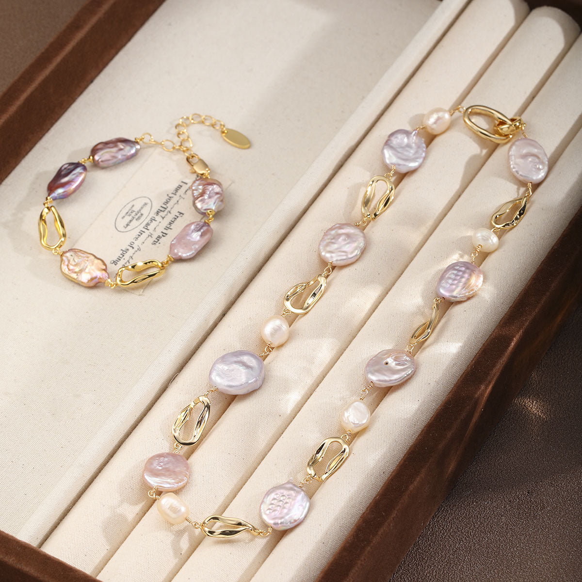 Unique Baroque Pearl Set – Irregular Pearl Necklace & Bracelet for Women