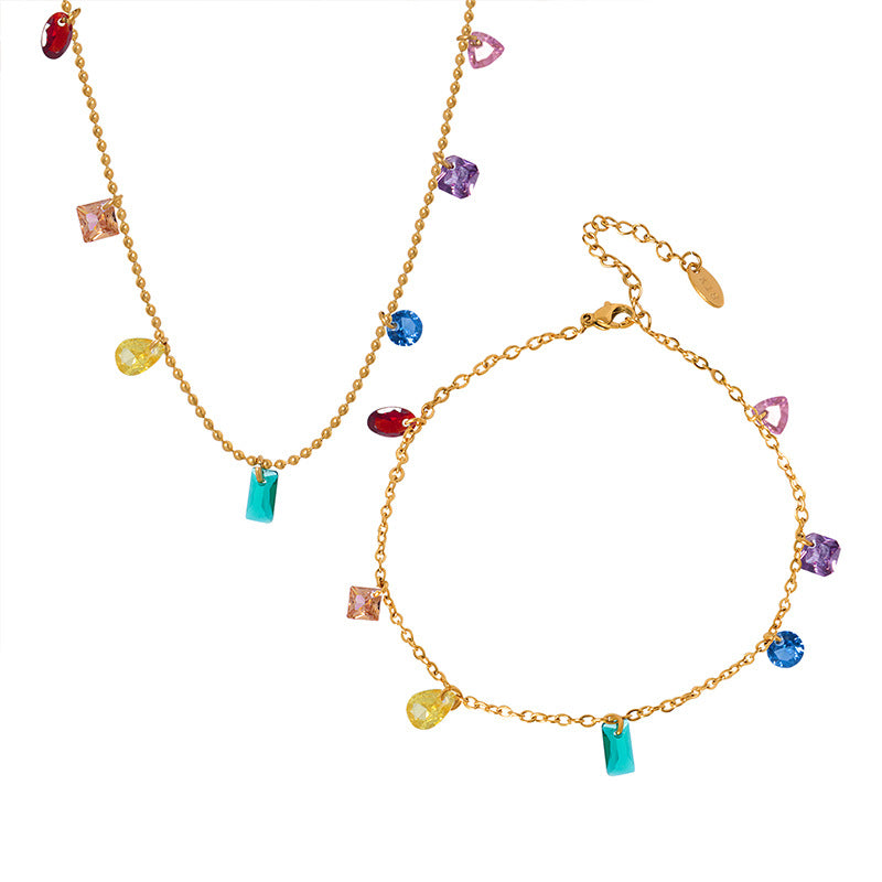 Midsummer Rainbow Pavé Bracelet & Necklace – 18k Gold Plated