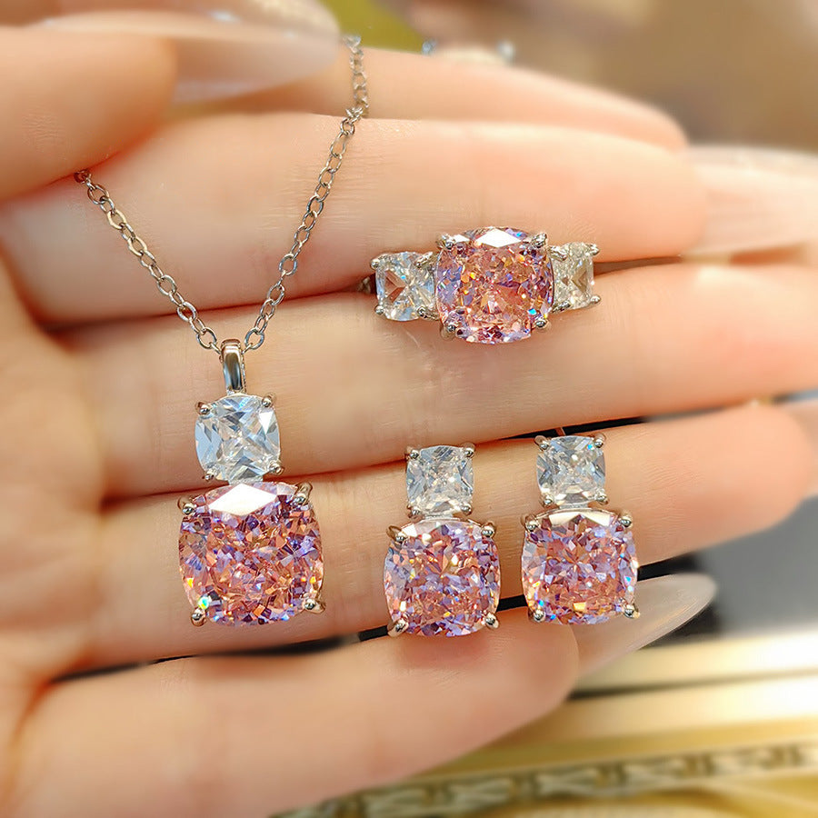 Pink & Purple Diamond Set – Pendant, Ring & Stud Earrings