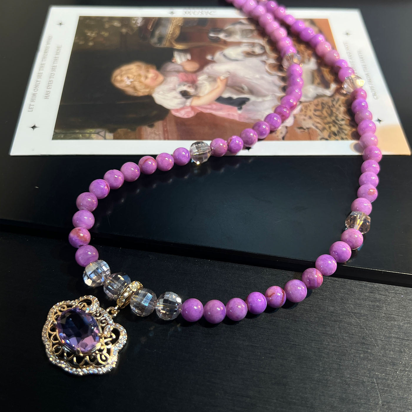 Violet Peace Lock Necklace & Earrings – Chinese New Style