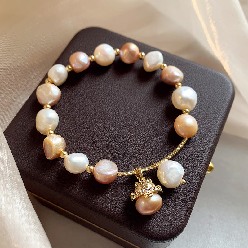Maneki‑neko Baroque Pearl Bracelet – Lucky Cat & Freshwater Pearl