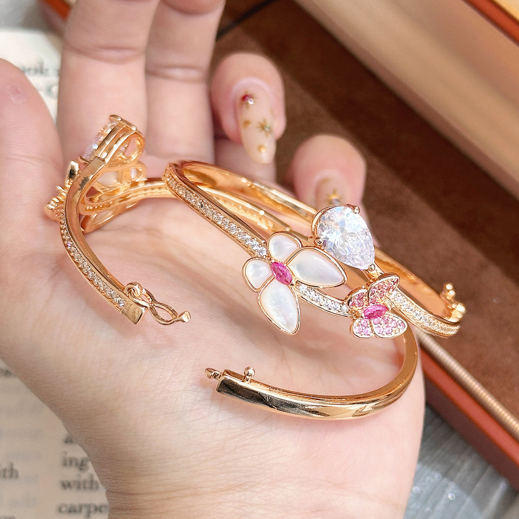 Mother‑of‑Pearl Butterfly Bracelet – Full Pavé, White or Red