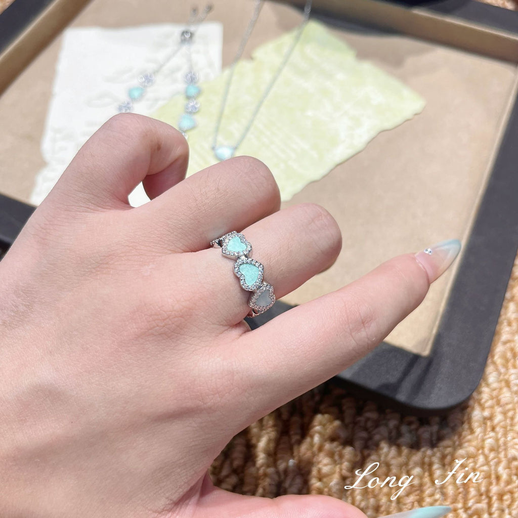 Lovely Heart Jewelry Gift Set – Mint Green Zirconia Necklace, Bracelet & Ring