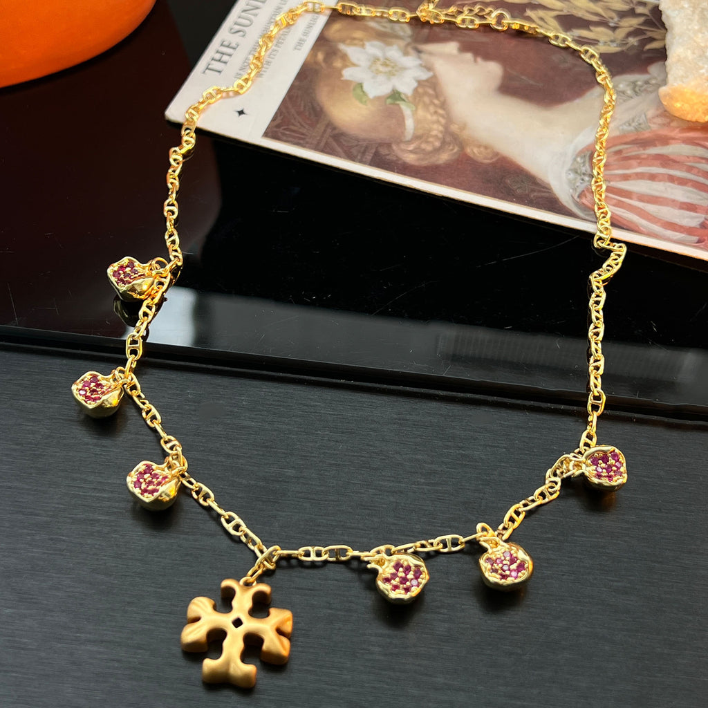 Red pomegranate zirconium set niche light luxury fashion personality high sense new trend set