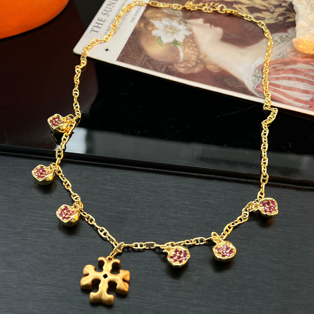 Red pomegranate zirconium set niche light luxury fashion personality high sense new trend set