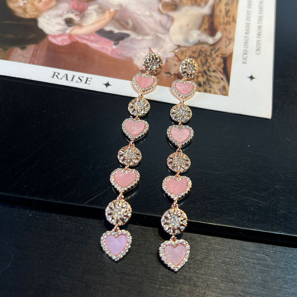 Mother‑of‑Pearl Linked Heart Earrings – Pink, Lavender & White