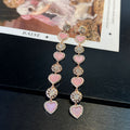 Mother‑of‑Pearl Linked Heart Earrings – Pink, Lavender & White