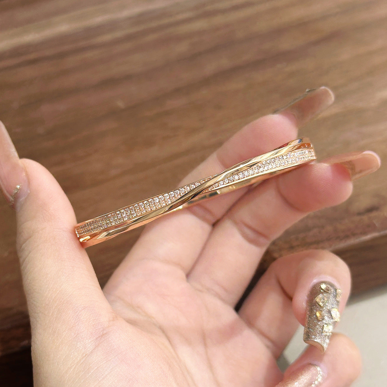 Luxury Brushed Pavé Bracelets – 58 Styles, Champagne Gold