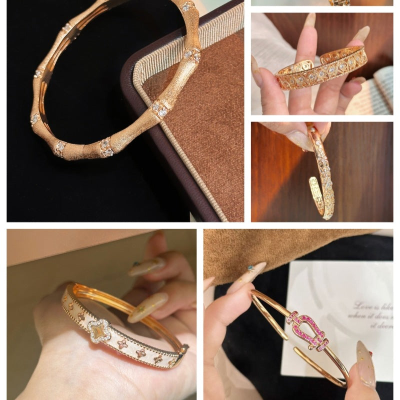 Luxury Brushed Pavé Bracelets – 58 Styles, Champagne Gold