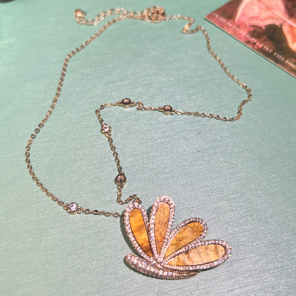 French Butterfly Mother‑of‑Pearl Set – Micro Pavé Earrings & Necklace