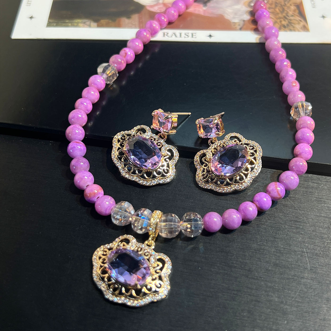 Violet Peace Lock Necklace & Earrings – Chinese New Style