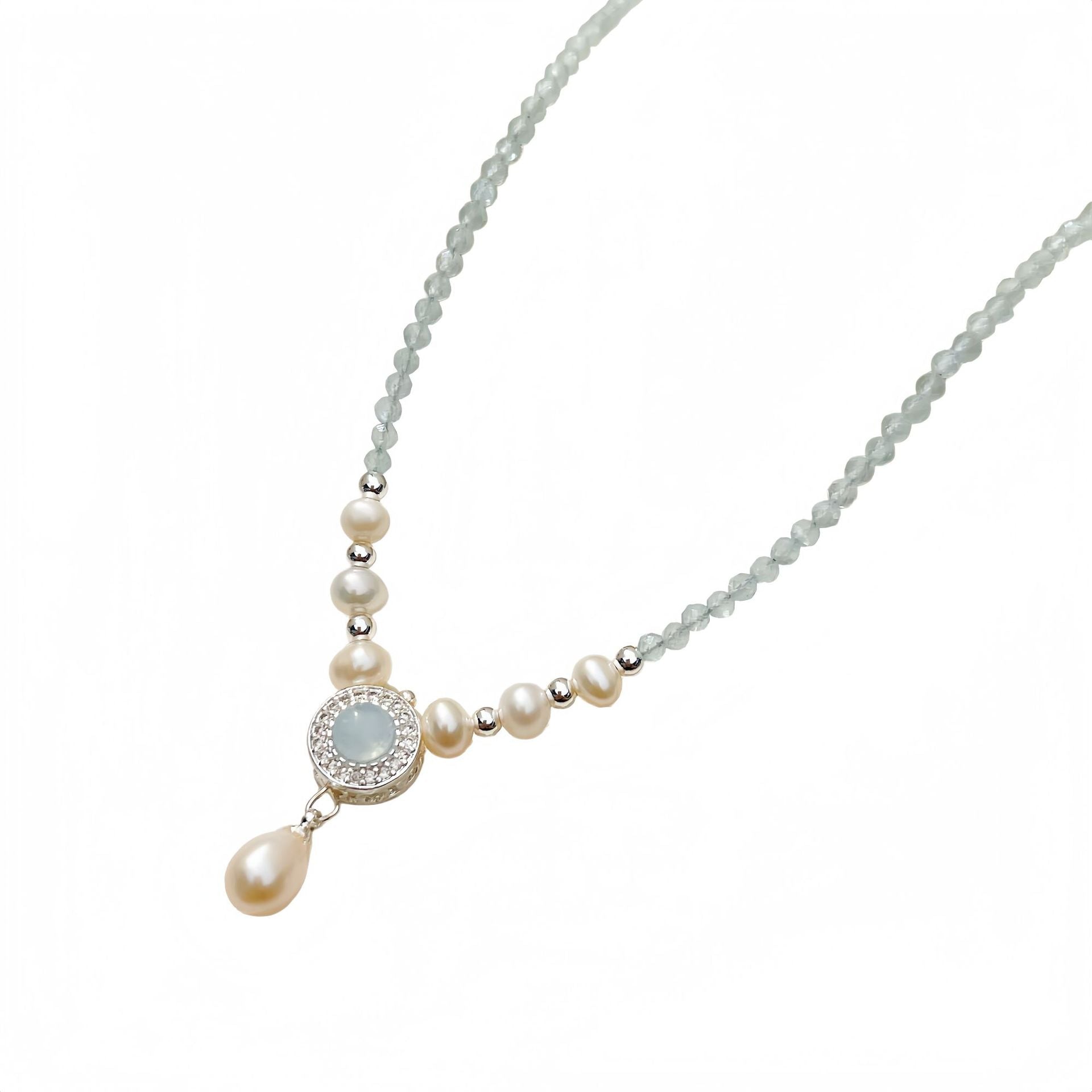 Natural Aquamarine Beaded Necklace – Light Blue Gemstone for Everyday Wear