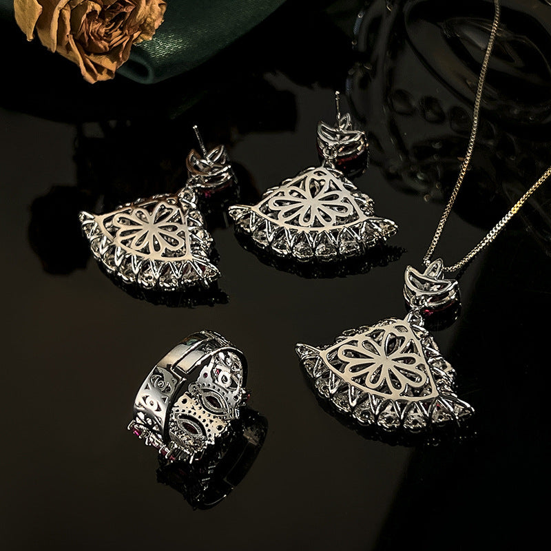 Bohemian Ruby Red Zirconia Set – Earrings, Necklace & Ring