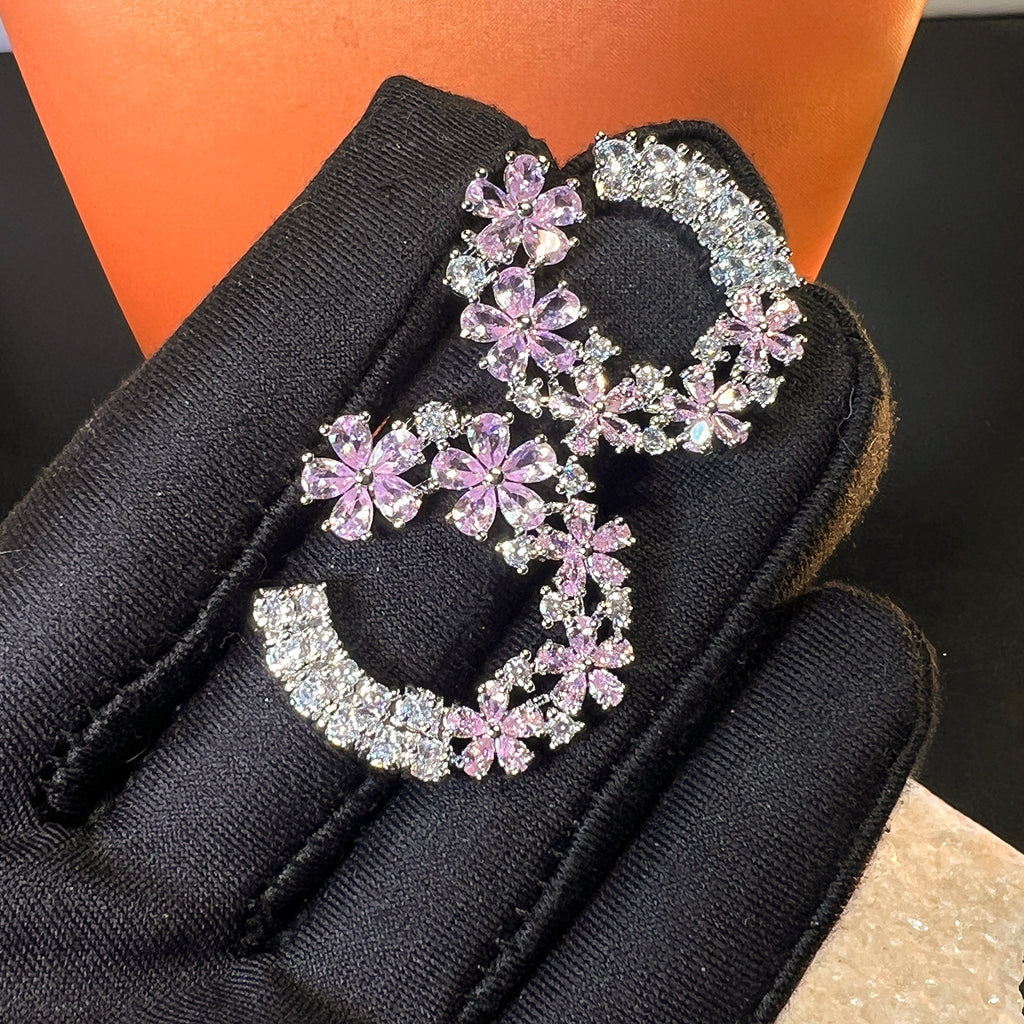 French Floral Blossom Earrings – Micro Pavé Zirconia Flower Studs