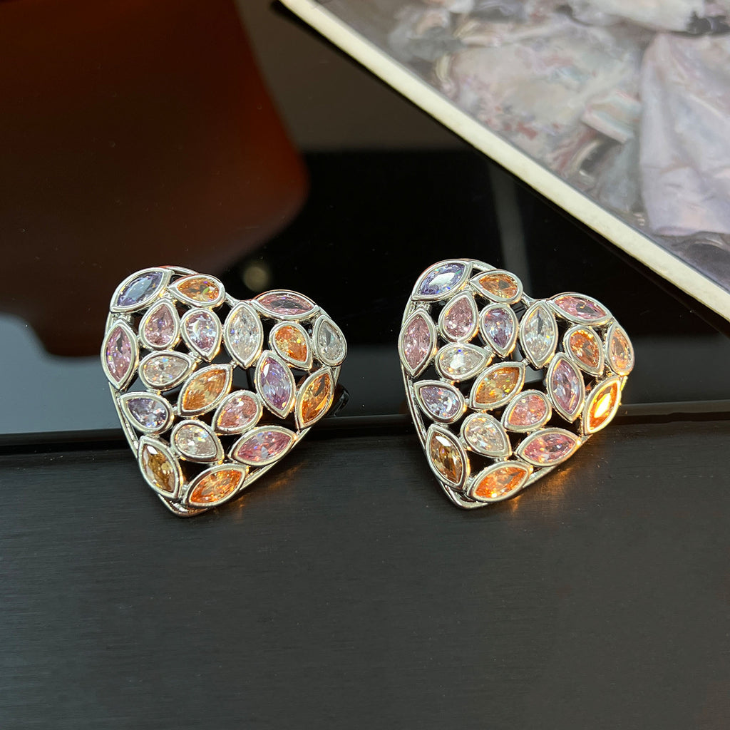 Heavy Work Hollow Heart Necklace & Earrings – Colorful Zirconia