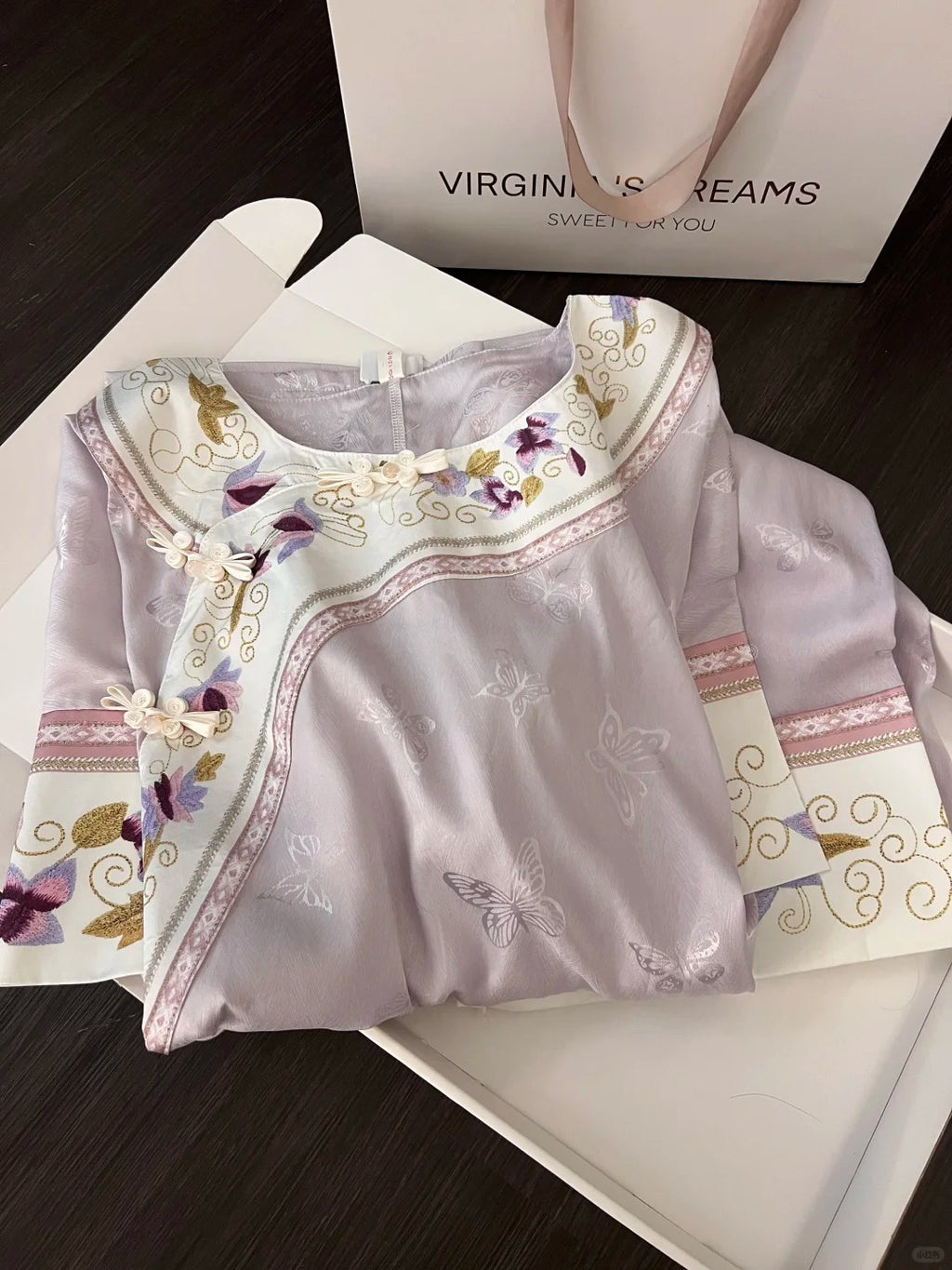 Vintage Purple Floral Pajama Set – Summer Short Sleeve + Long Pants, S-3XL