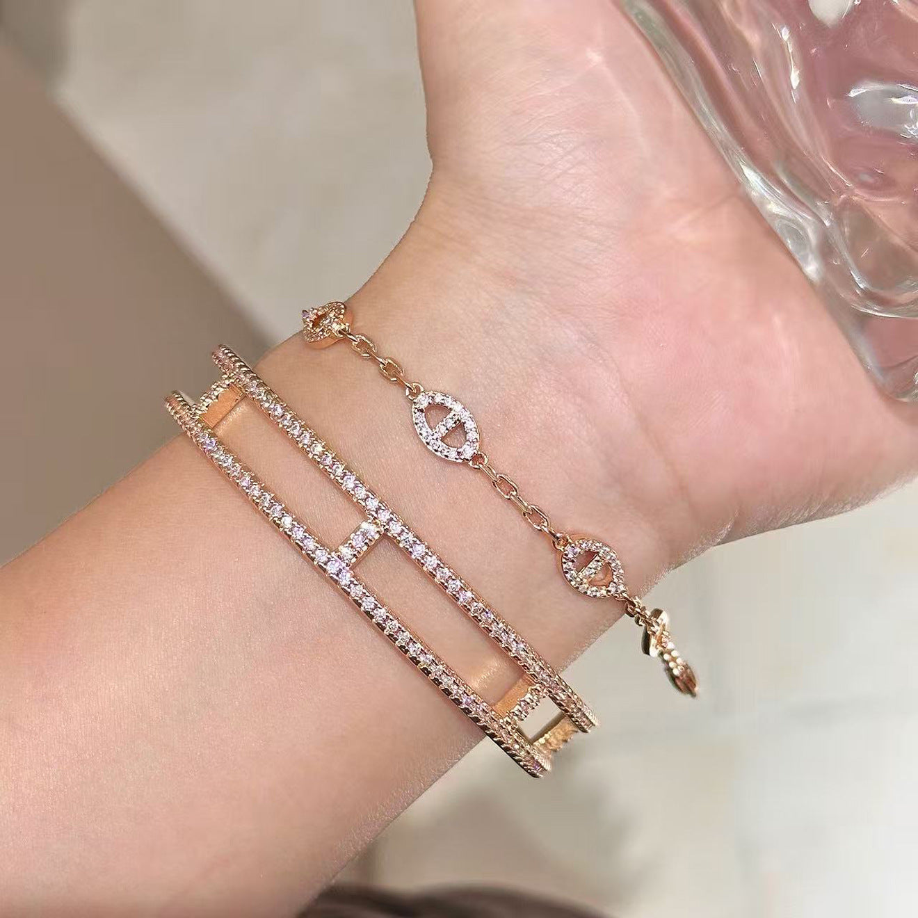 Luxury Brushed Pavé Bracelets – 58 Styles, Champagne Gold