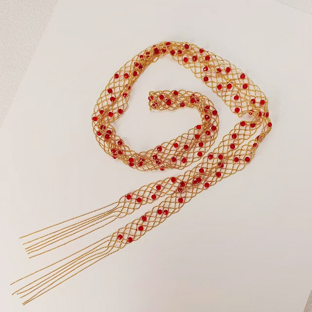 Glass Cascade Necklace – 90 or 130 Handblown Beads in Red, Blue & White