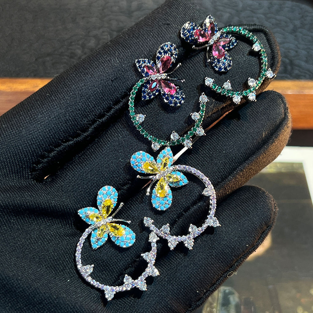 Chinese Butterfly Pavé Earrings – Sky Blue or Green
