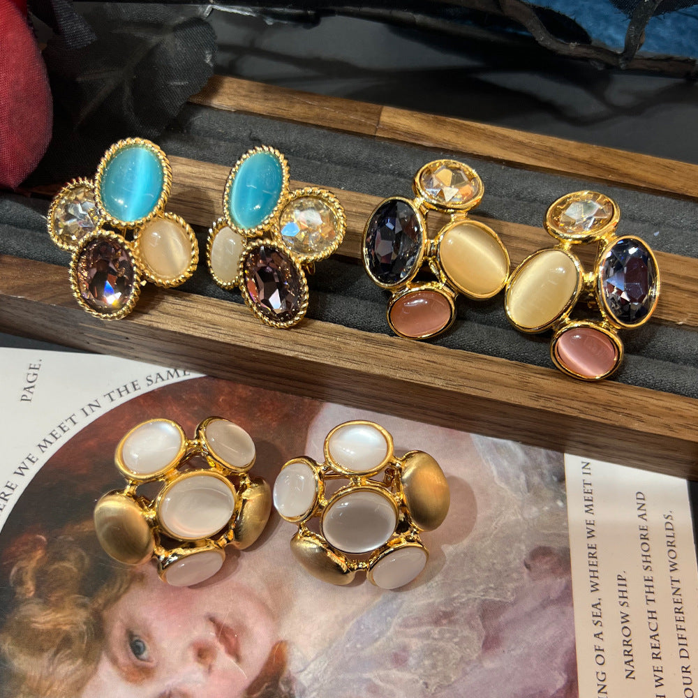 French Cat’s Eye Flower Earrings – 18k Gold Plated, 3 Designs