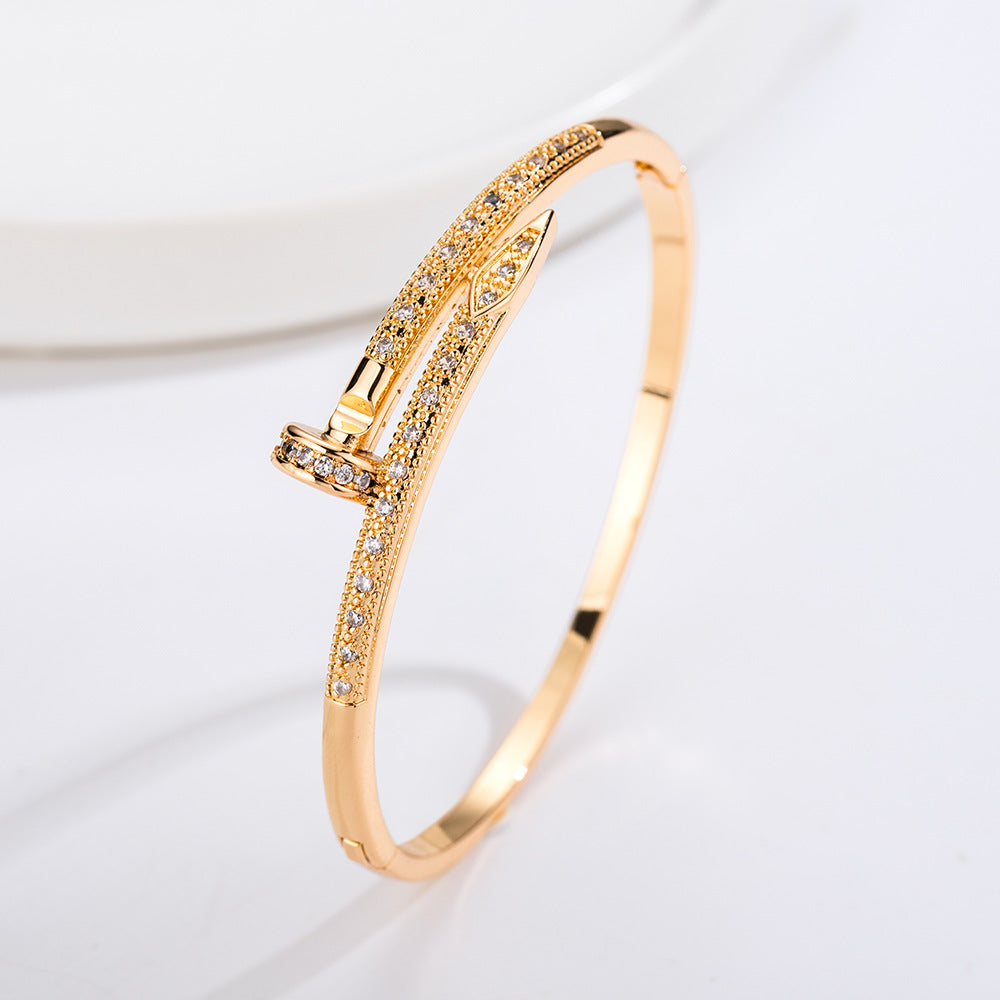 Full Pavé Nail Bracelet – Champagne Gold