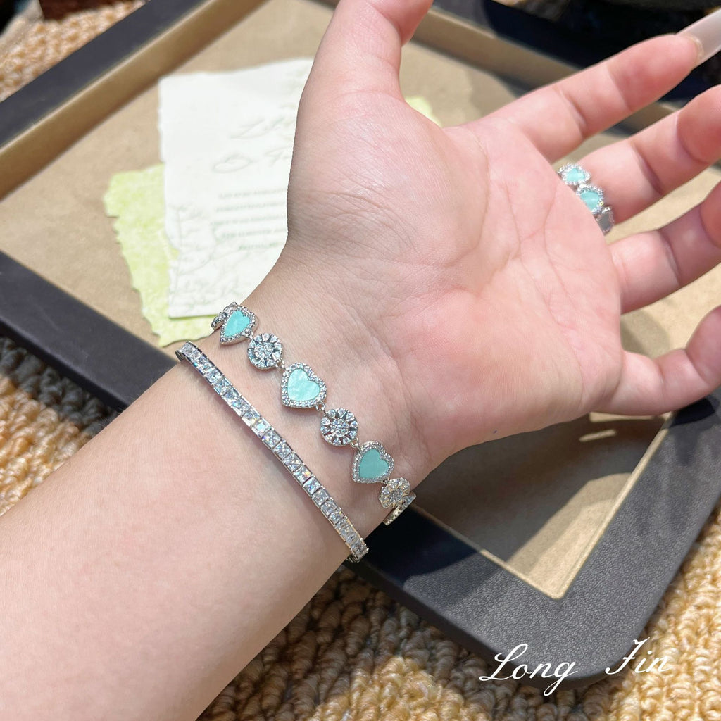 Lovely Heart Jewelry Gift Set – Mint Green Zirconia Necklace, Bracelet & Ring
