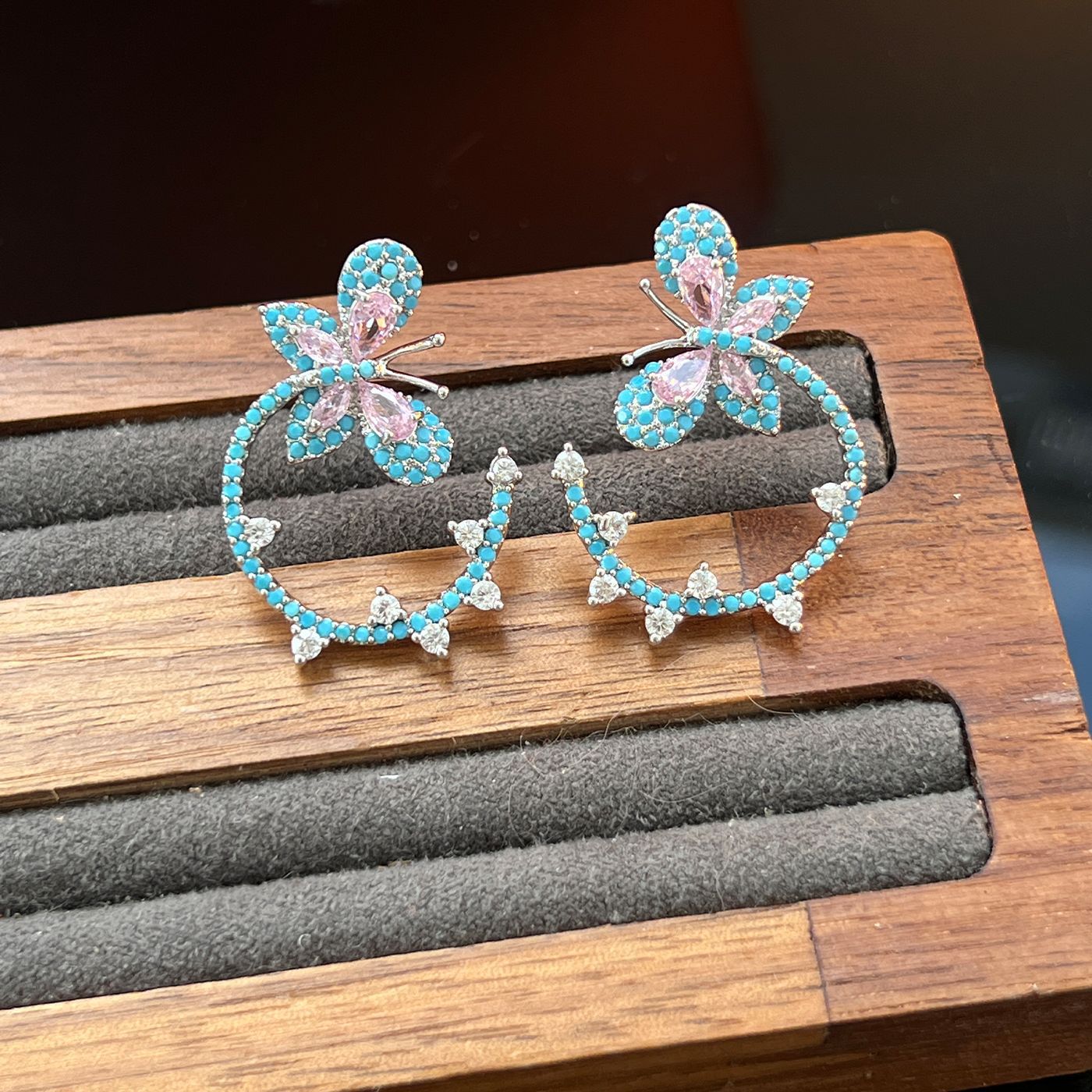 Geometric Pavé Earrings – Butterfly, Flower, Apple, Bow, Teardrop (925 Silver)