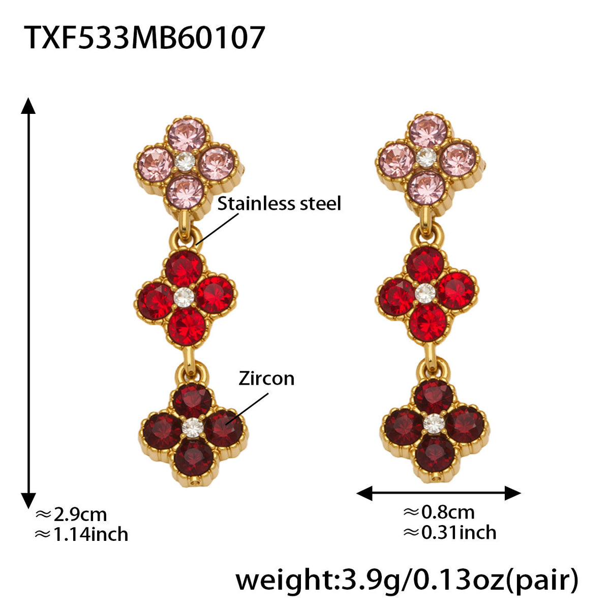 Temperament color zircon petals four-leaf flower necklace bracelet earrings niche women's super flash set jewelry