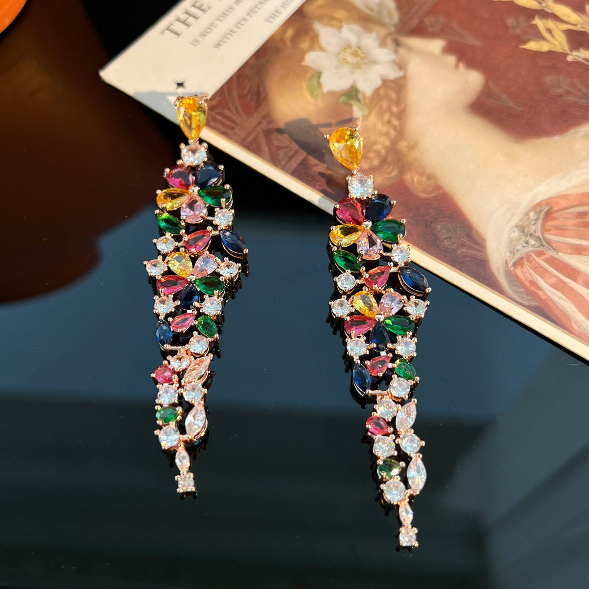 Colorful Floral Tassel Earrings – 925 Silver Posts, Statement Drops