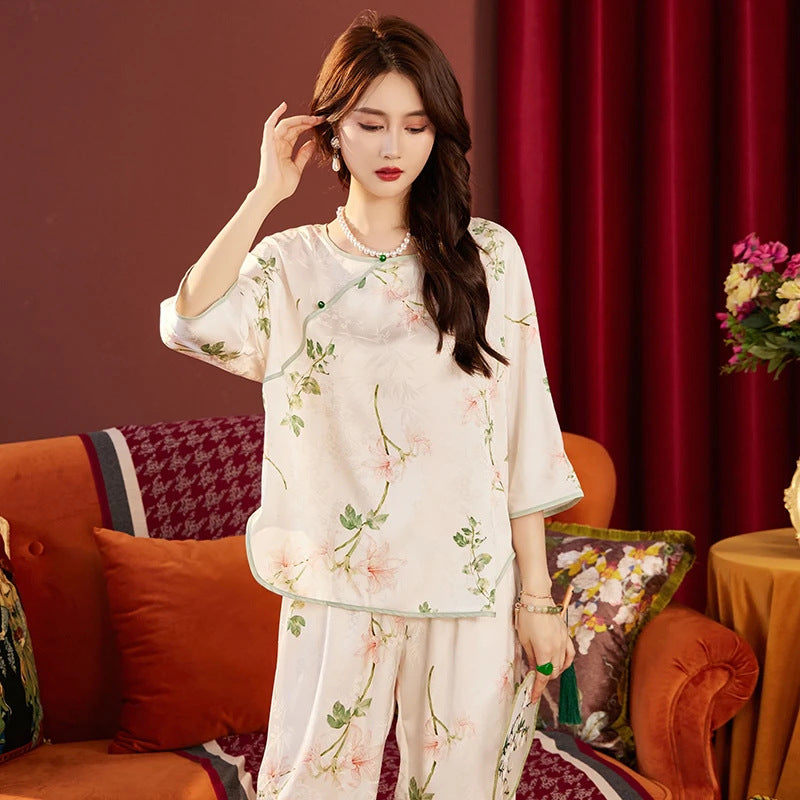 Ice-Silk Pajama Set with Built-in Bra – Pullover Style, M-XXL