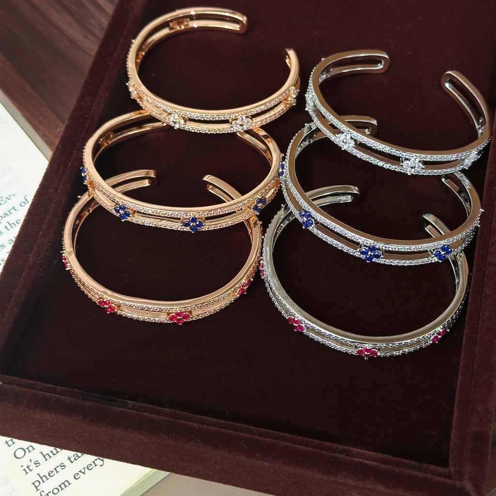 Kaleidoscope Four‑Leaf Bracelet – Double Layer Pavé, 6 Color Combos