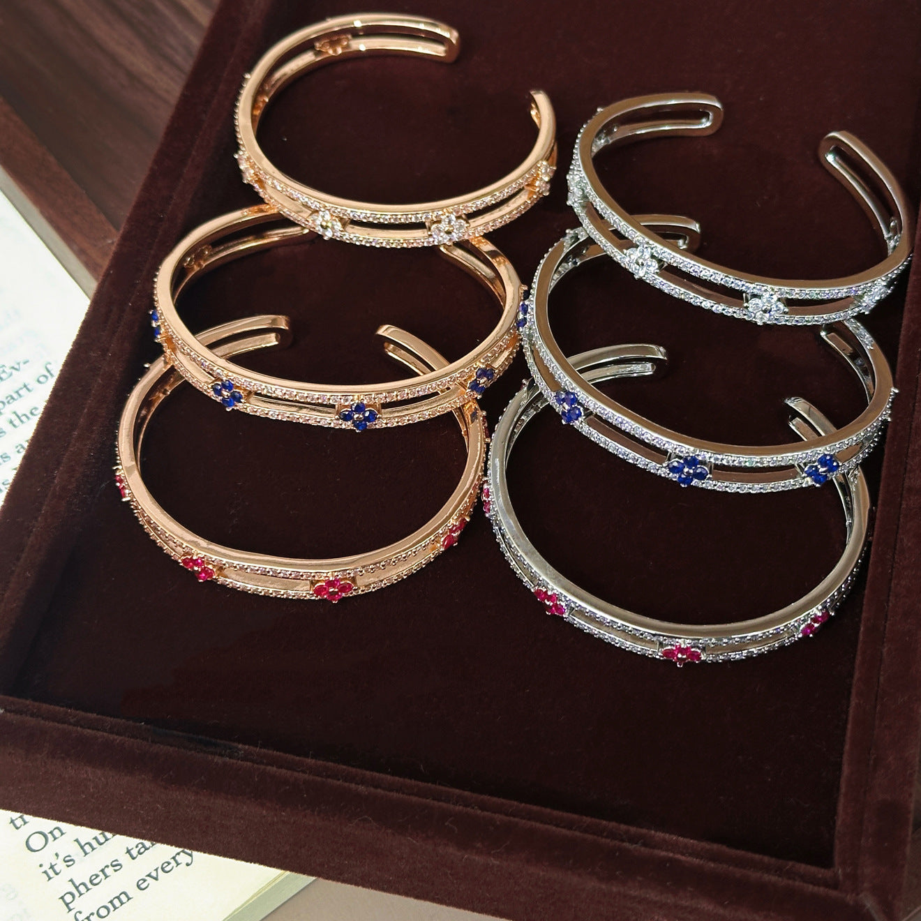Kaleidoscope Four‑Leaf Bracelet – Double Layer Pavé, 6 Color Combos