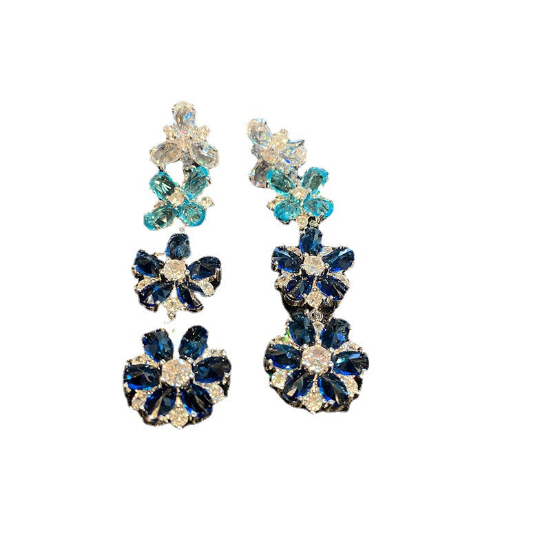 Gradient Flower Drop Earrings – Ombre Zirconia Long Earrings with