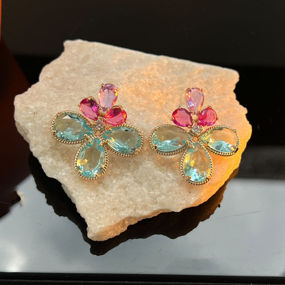 Color zirconium water drop stud earrings niche design sense