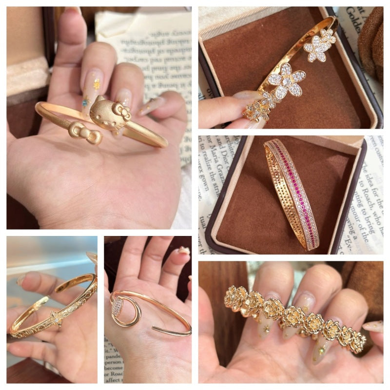 Luxury Brushed Pavé Bracelets – 58 Styles, Champagne Gold