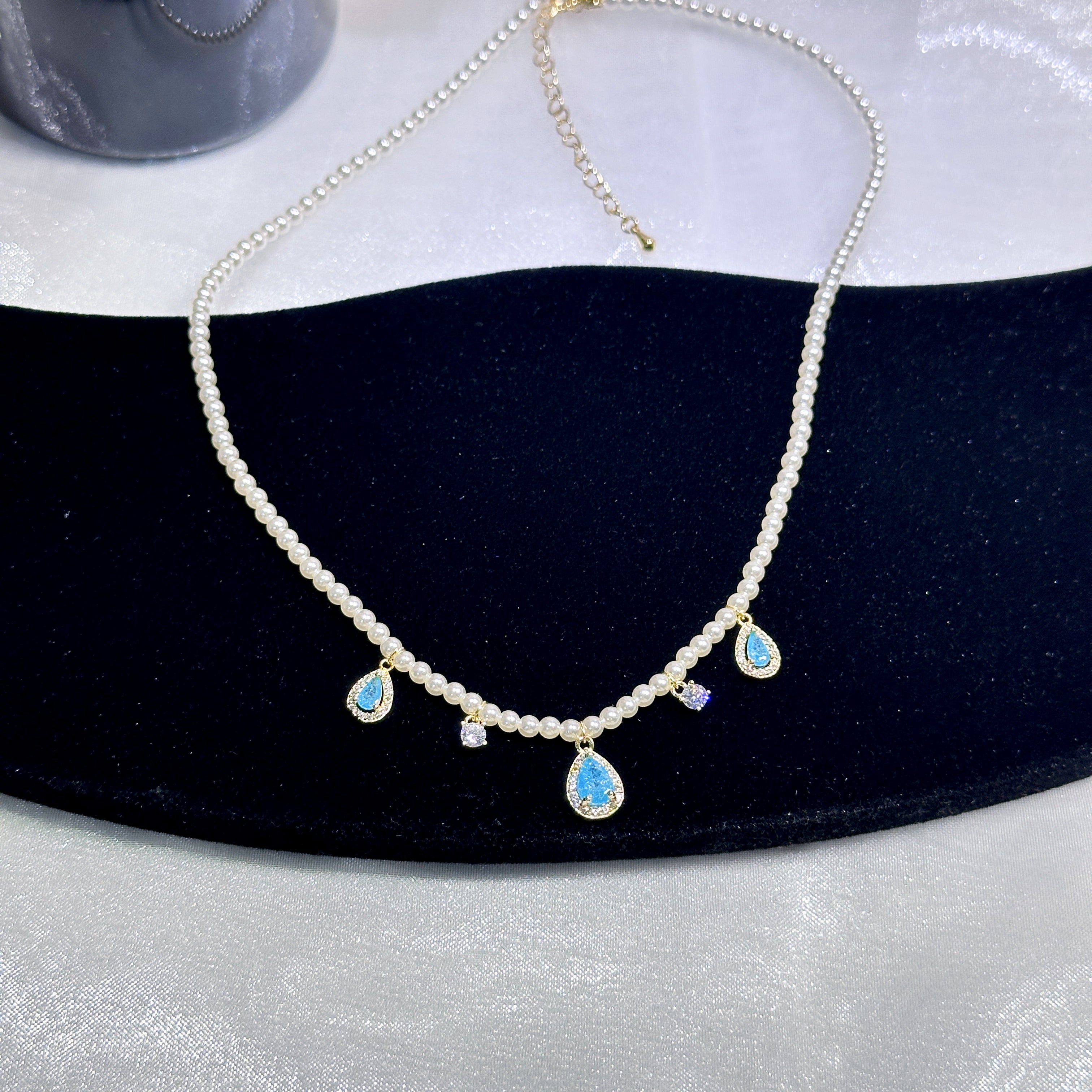 Serene Blue Drop Pendant Necklace - Gold Plated Glass Bead - Dainty Everyday Jewelry