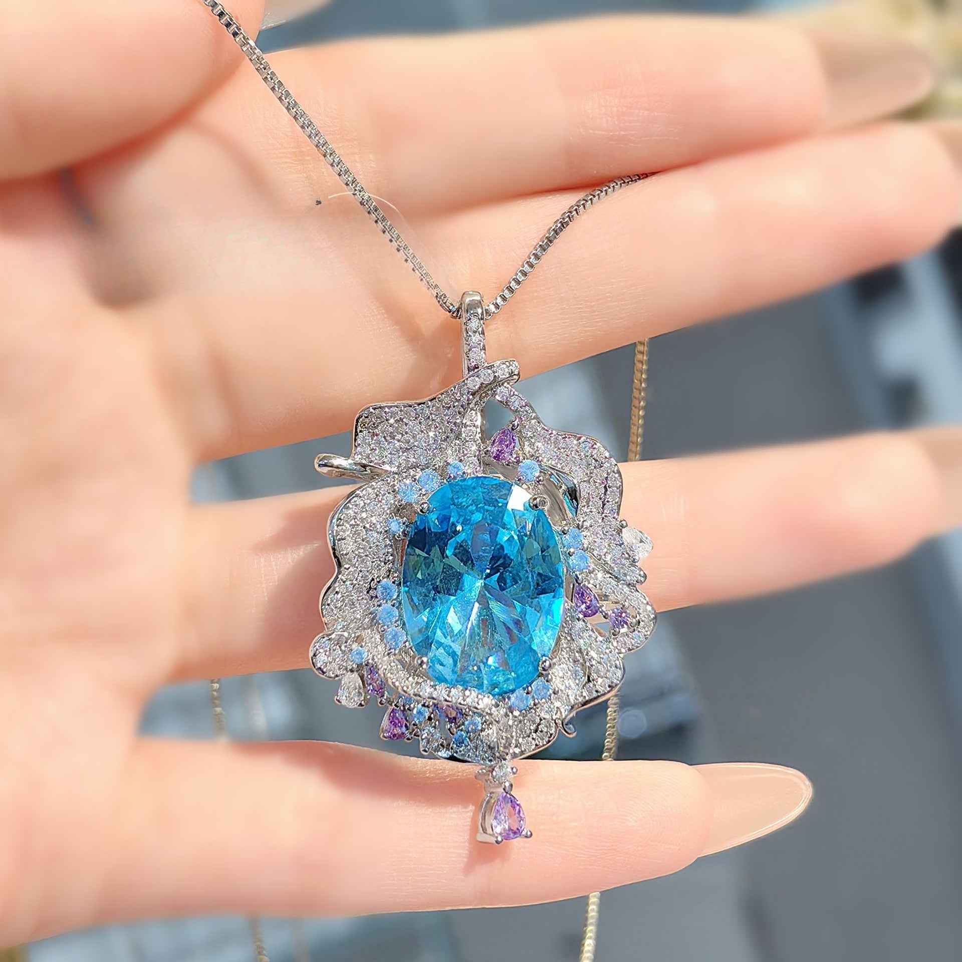 Large & Small Santa Maria Blue Zirconia Pendant – No Chain
