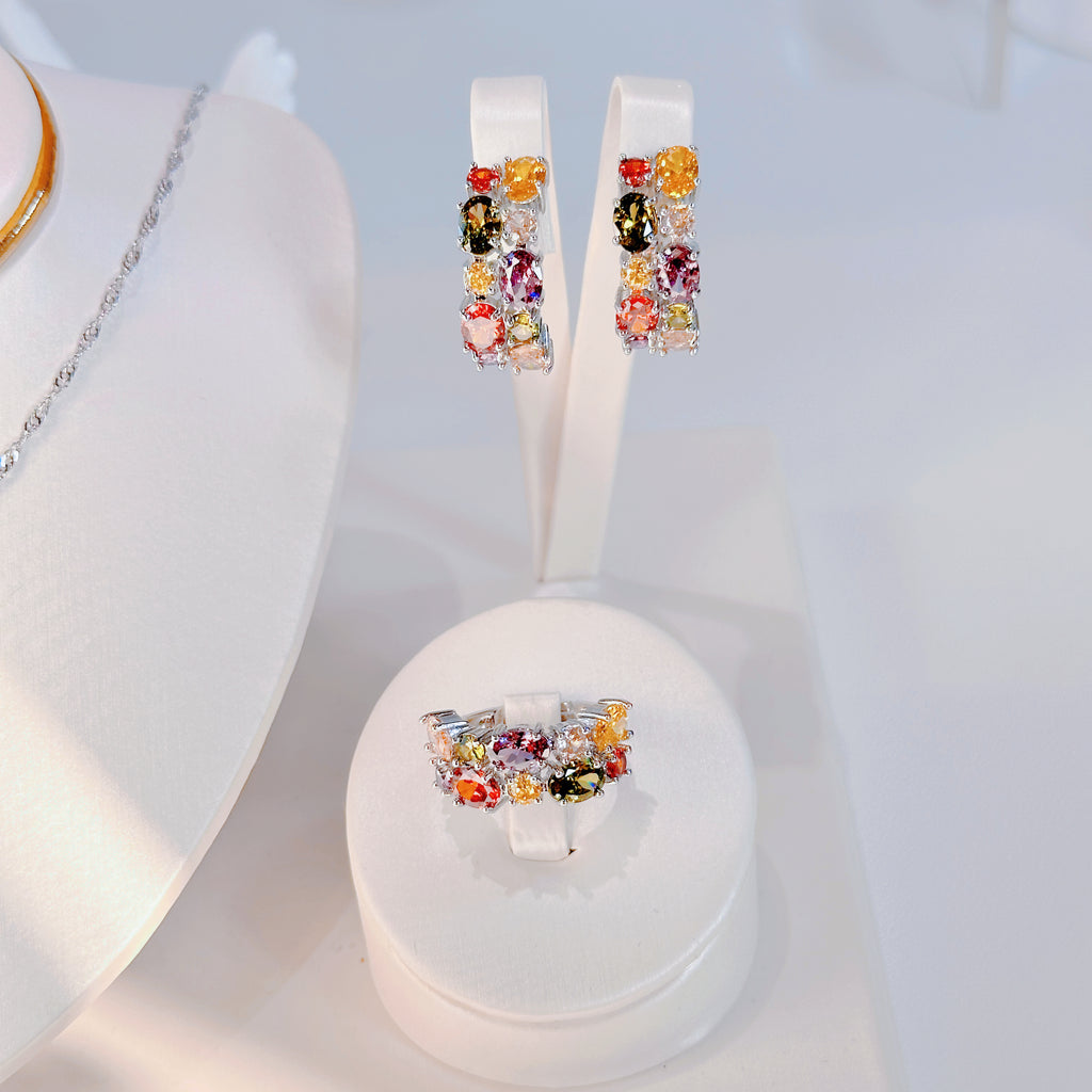 Everyday Silver Jewelry Set - Minimalist Necklace, Earrings & Ring Trio | Modern Simple Style