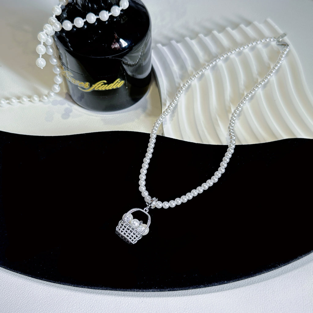 The Fortune Basket Necklace - Baroque Pearl Accent, Layering Chain - Pale Luna Jewelry