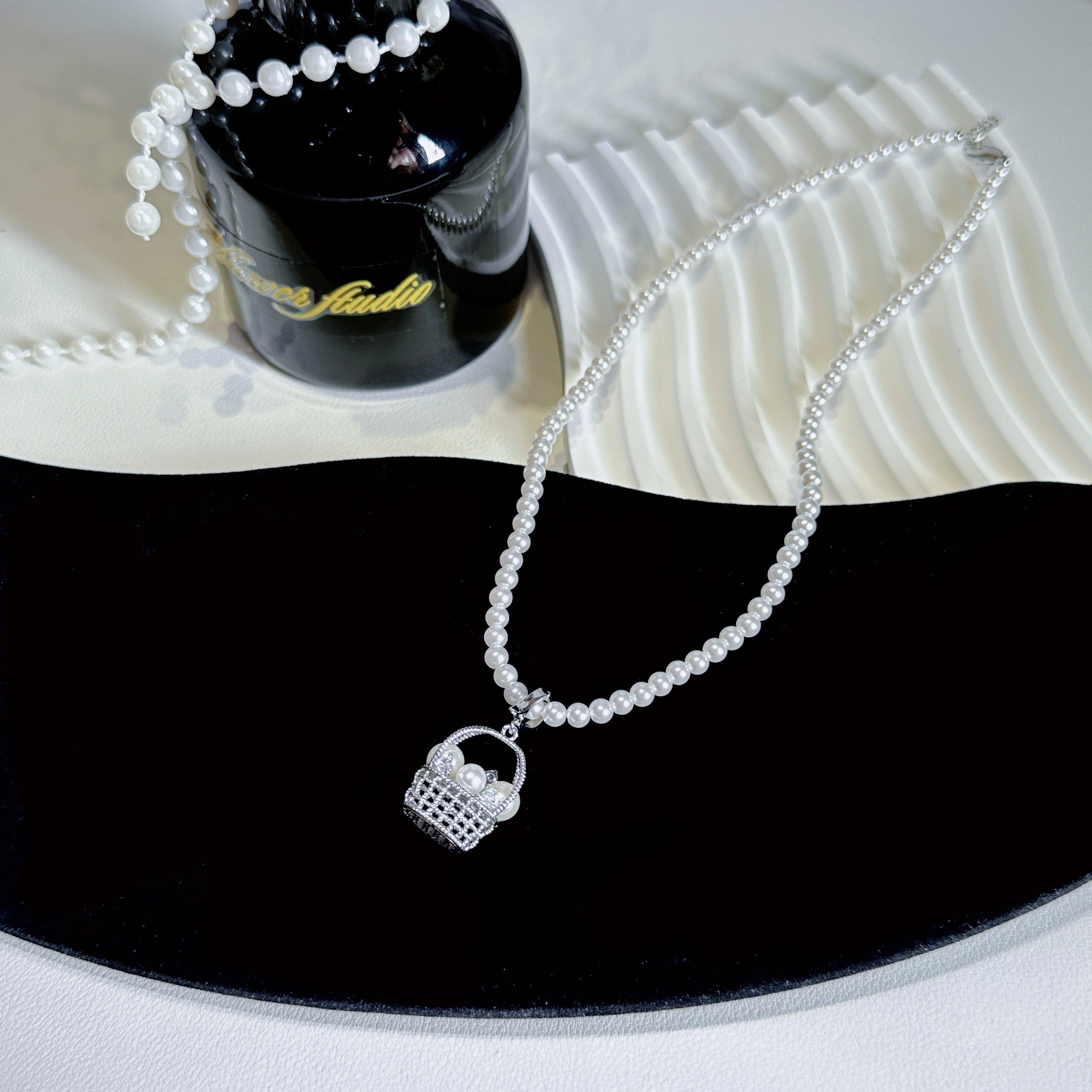 The Fortune Basket Necklace - Baroque Pearl Accent, Layering Chain - Pale Luna Jewelry