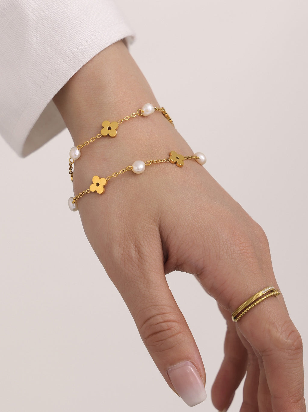 The Pearl Chain Blossom Set - Freshwater Pearl & Floral Link Necklace & Bracelet