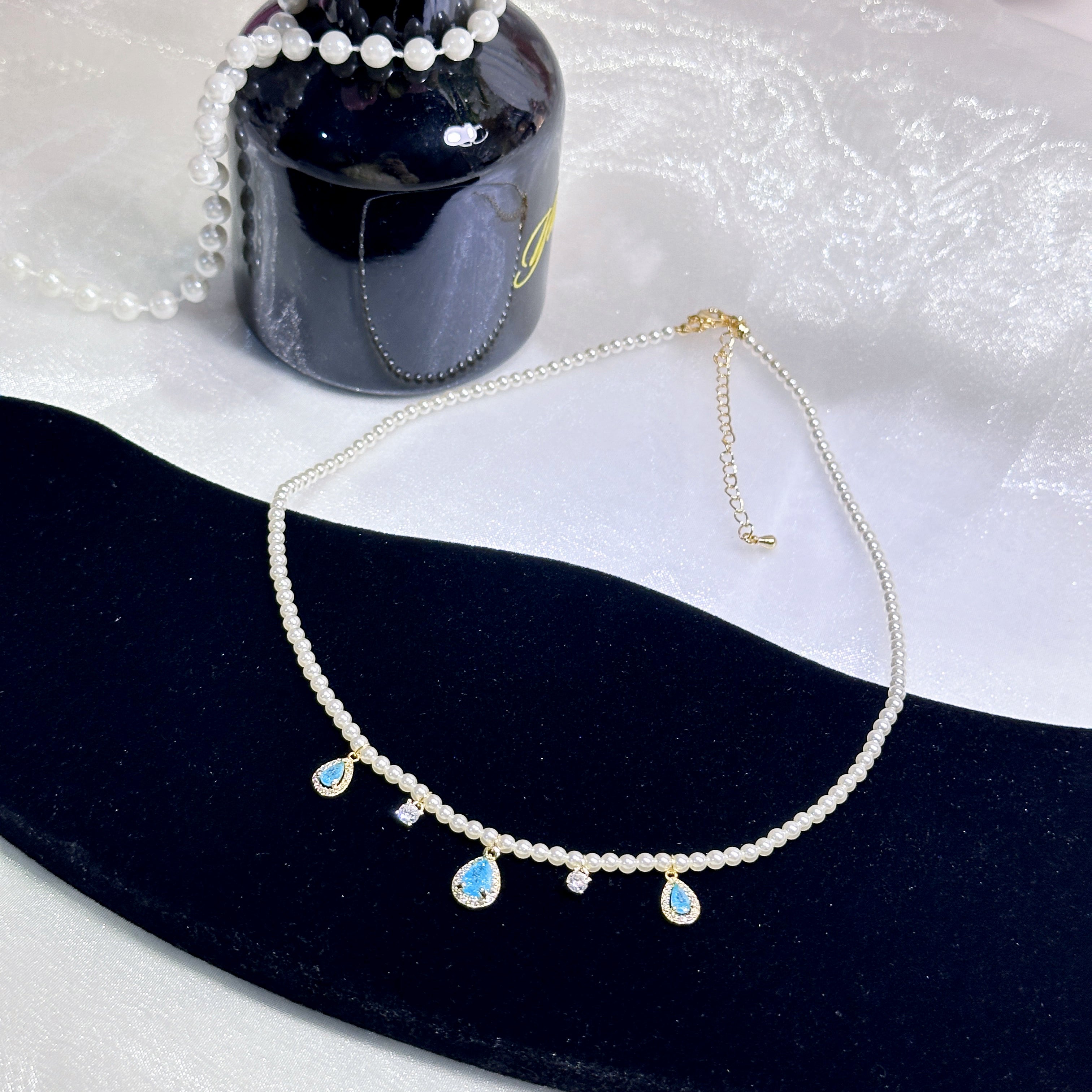 Serene Blue Drop Pendant Necklace - Gold Plated Glass Bead - Dainty Everyday Jewelry