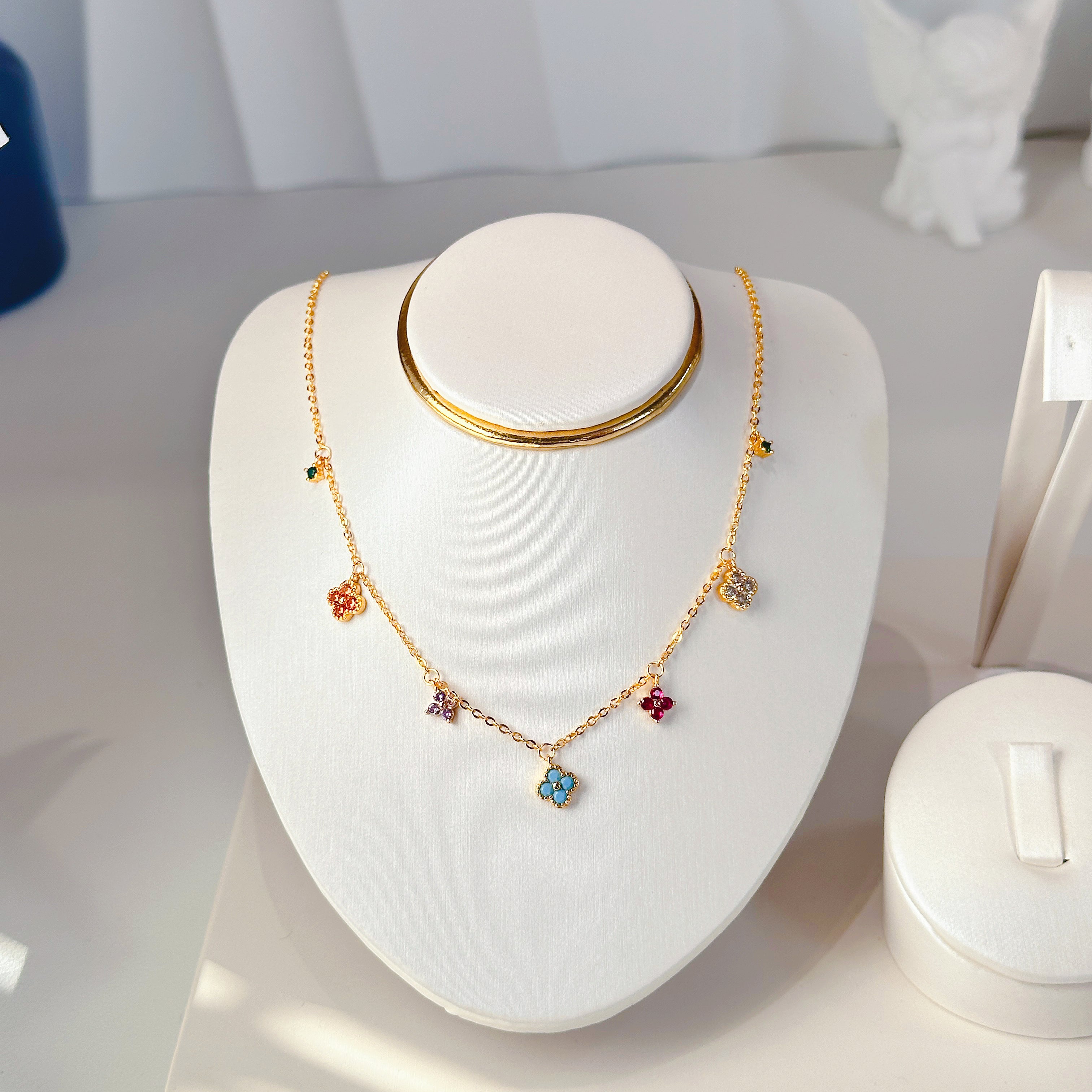 The Lucky Clover Pendant - Multi-Gemstone Necklace in 18K Gold Plated Brass