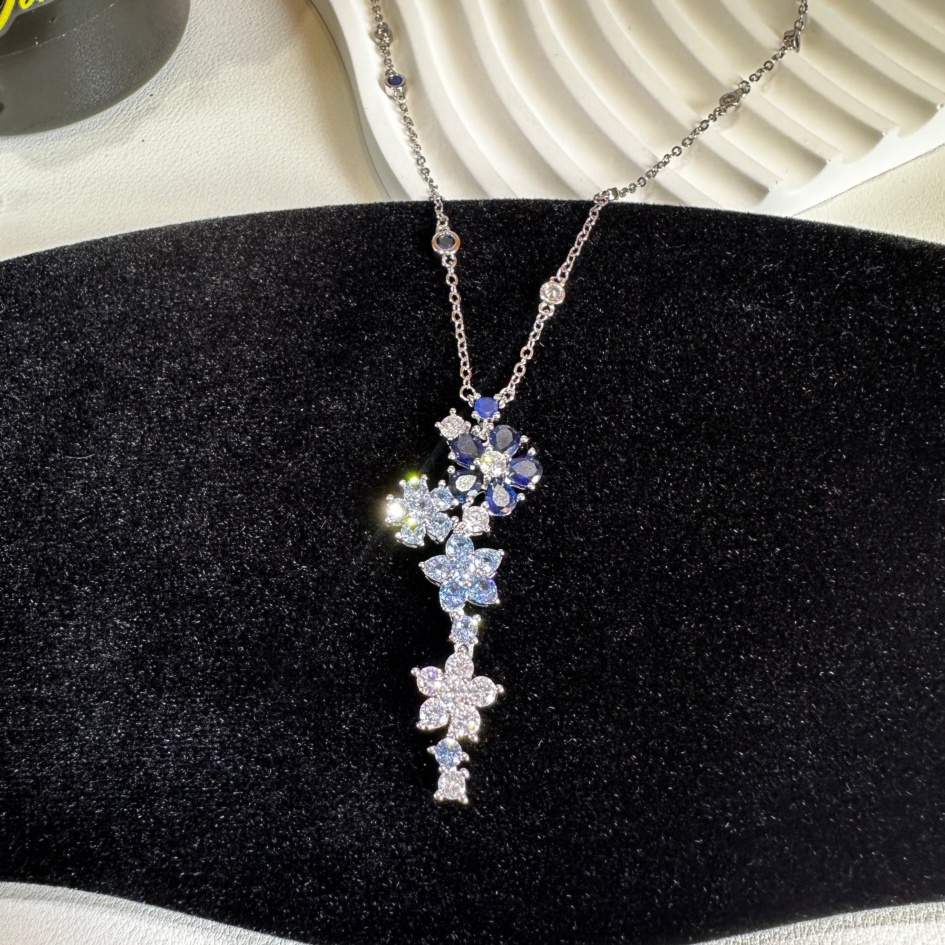 Two-Tone Jewelry Gift Set - Blue and White Stone Necklace with Matching Bracelet - Pale Luna Jewelry